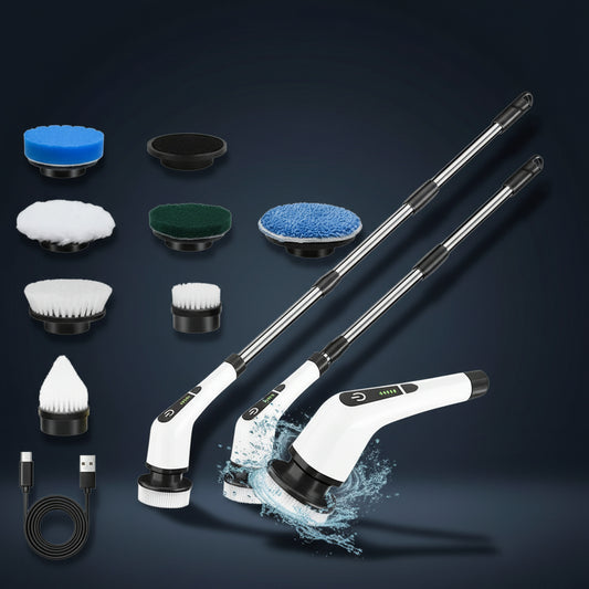 1Pc Electric Spin Scrubber Cordless Rechargeable Telescopic Cleaning Brush 8 Replaceable Heads 2 Speed Adjustable Extension Arm Bathroom Tub Tile Floor