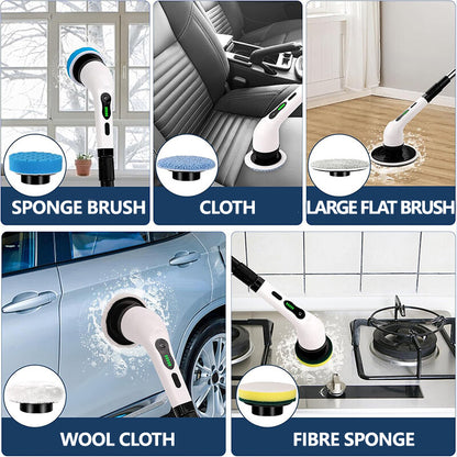 1Pc Electric Spin Scrubber Cordless Rechargeable Telescopic Cleaning Brush 8 Replaceable Heads 2 Speed Adjustable Extension Arm Bathroom Tub Tile Floor