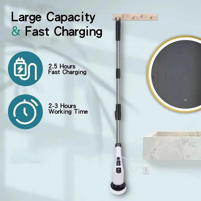 1Pc Electric Spin Scrubber Cordless Rechargeable Telescopic Cleaning Brush 8 Replaceable Heads 2 Speed Adjustable Extension Arm Bathroom Tub Tile Floor
