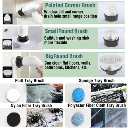 1Pc Electric Spin Scrubber Cordless Rechargeable Telescopic Cleaning Brush 8 Replaceable Heads 2 Speed Adjustable Extension Arm Bathroom Tub Tile Floor